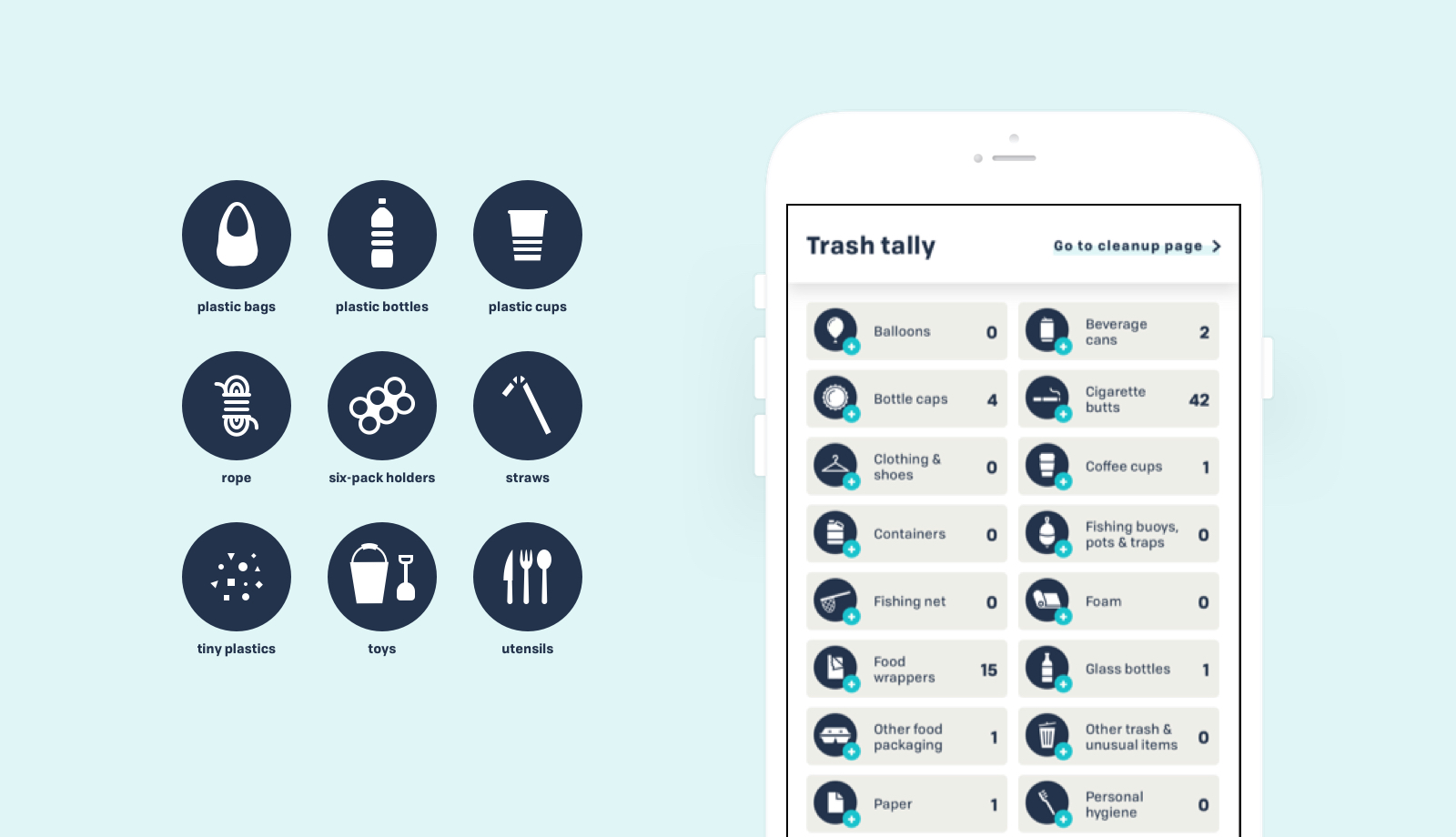 Iconography and UI for trash tally