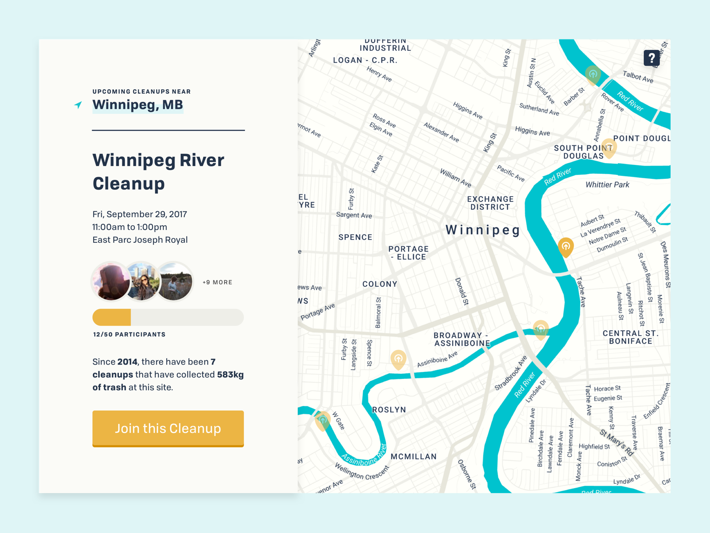 Shoreline Cleanup Map for People in Winnipeg